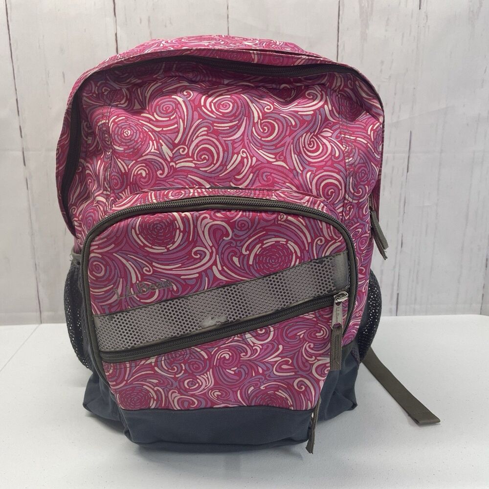 L.L. Bean Deluxe Book Pack Backpack Multi Pink Abstract Print Print Bag Travel